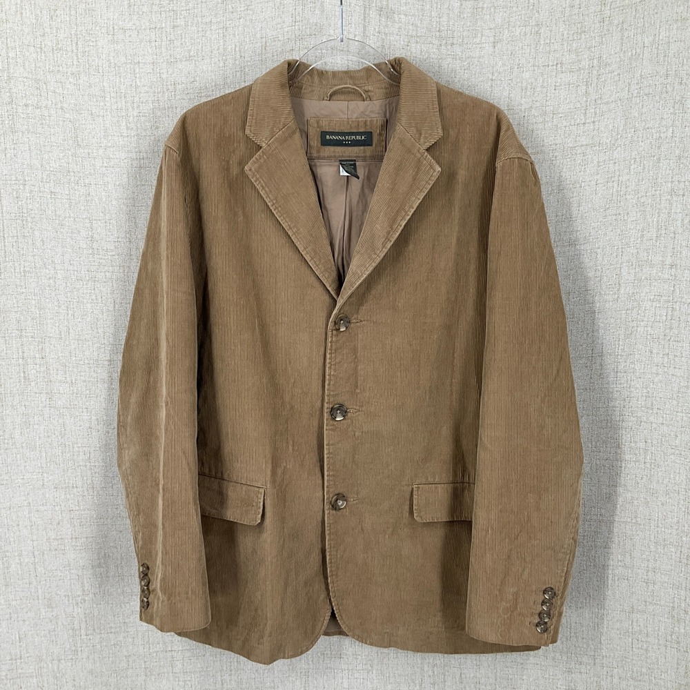 Banana Republic Blazer Mens L Tan Brown Cotton Corduroy Classic Sport Coat Vtg